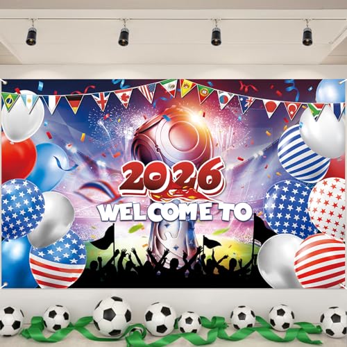 World Cup Backdrop 2026 International Country Flag&Trophy Showcase Decorations Welcome Banner Soccer Merchandise Football Background Classroom Office Sport Event Home Party Photo Booth Props 71×43In