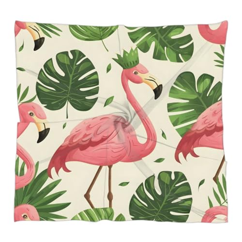 Flamingo Tropical Palm Leaf Square Silk Scarf for Women Lightweight Head Scarf Neck Scarf Hair Wrap for Spring Summer Fashion Accessory 23.6 x 23.6 Inch