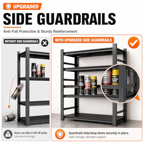 Upgrade 72" H Garage Shelving Unit, 3500LBS Heavy Duty 5-Tier Metal Storage Shelves with Anti-Fall Rails, Adjustable Industrial Steel Rack, Pantry Kitchen Basement Warehouse - Image 4