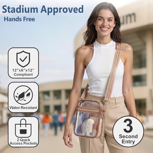 Image of PACKISM Clear Purse for Stadium Events - Clear Crossbody Bag for Women | Adjustable Wide Strap, 2 Easy-Access Pockets, Thick 0.5mm PVC, for Sport Game Day Concert Festival, Clear Bag Stadium Events