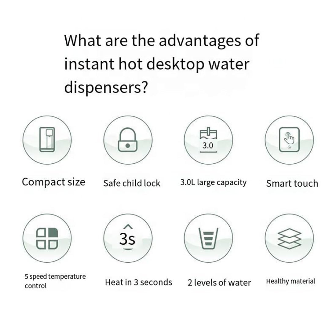 Bollitore elettrico per erogatore di acqua calda da 3 litri, verde istantaneo, 5 temperature di marcia, funzione di riscaldamento rapido, caffè, tè, 2 uscite - Bollitore da appoggio Green