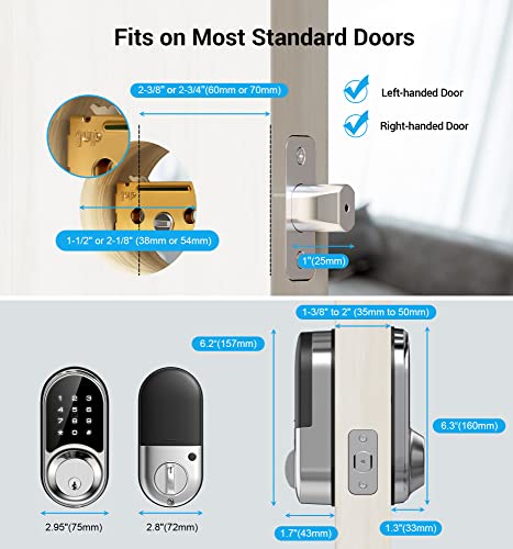Veise Smart Lock, Keyless Entry Door Lock, Smart Locks For Front Door With App Control, Electronic Digital Lock With Touchscreen Keypad Set, Smart Deadbolt, Auto Lock, Easy Installation, Satin Nickel #TOP5