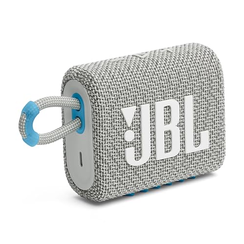 JBL GO 3 ECO Speaker Bluetooth Portatile, Cassa Altoparlante Wireless con Design Compatto, Resistente ad Acqua e Polvere IP67, Materiali Riciclati, fino a 5 h di Autonomia, USB, Bianco