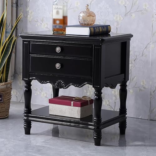 Vintage Bedside Table Wooden Nightstand with 2 Drawers & Bottom