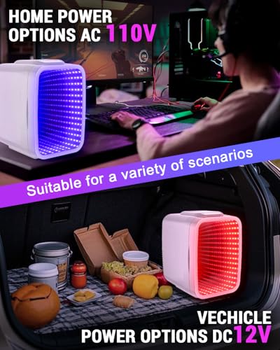 Image of FANSEXPERT Mini Fridge, 4 Liter /6 Cans Small Refrigerator With Dimmable LED Light,AC /DC Portable Mini Cooler and Warmer, Gaming Small Fridge for Bedroom,Office,Gaming Room and Car (White)