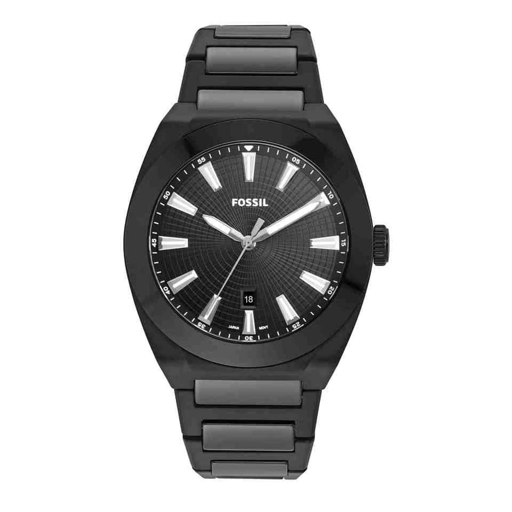FossilMens 42 mm Everett Black Dial Ceramic Analog Watch - CE5028, Black
