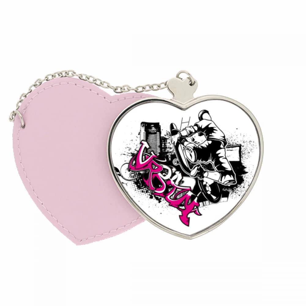 DIYthinker Winter Sport Skiing City Illustration Mirror Travel Purse Makeup Heart Pink