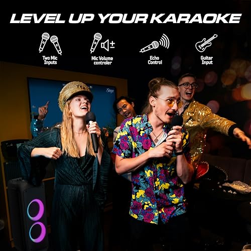 Image of Philips Bluetooth Party Speaker, 120W Powerful Sound with Dynamic Bass Boost, 10 RGB Light Modes, Karaoke Mic & Guitar Inputs, FM Radio, USB /TF /AUX Playback, Portable Handle, Remote Control (Cordless)