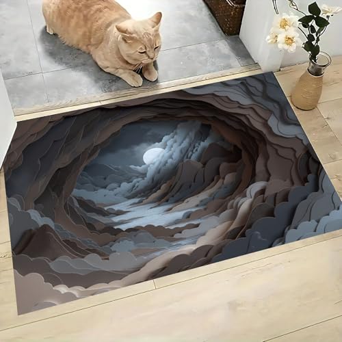 Tapis illusion d'optique 3D gris 50x80cm de style grotte rocheuse
