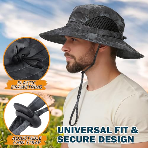 Image of Wide Brim Sun Bucket Hat, Waterproof Boonie Hat for Men & Women | UPF 50+ UV Protection, Adjustable Fit, Chin Strap & Sweatband, Foldable Durable for Fishing Hiking Garden Beach