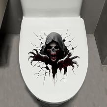 Halloween Horror Crack Skull Toilet Lid Sticker,Scary Zombie Death God Toilets Seat Cover Decal Waterproof WC Bathroom Stickers Death God