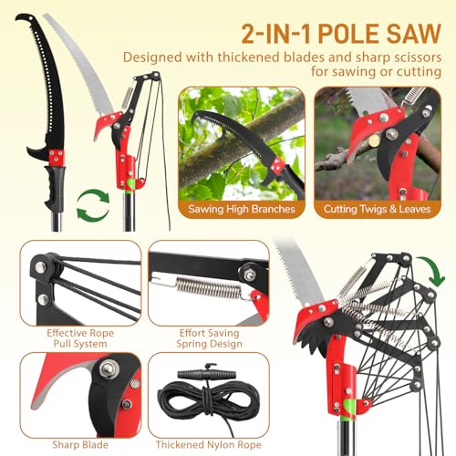 Image of VINGLI 26FT Manual Pole Saw for Tree Trimming, Extendable Tree Pruner, Sharp Steel Blade and Scissors, High Tree Branch Cutter with Lightweight 8 Fiberglass Long Handles, for Pruning Palms and Shrubs