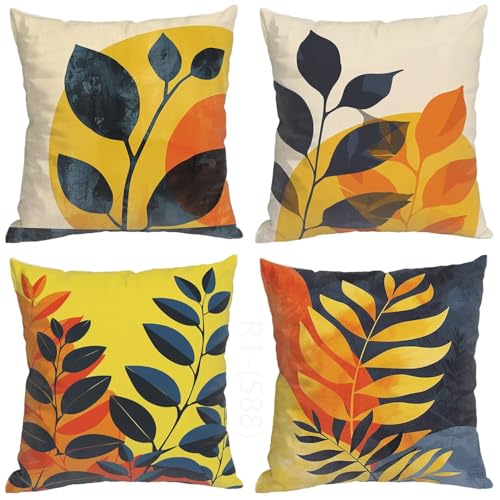 Funda de Cojin Azul Marino Funda Cojin 45x45 fundas Cojines Planta Fundas de Almohada, Cuadrado Cojines Decorativos Almohada para Moderna Decoración Sofa, Sala de Estar, Jardín, Juego de 4 H2-588
