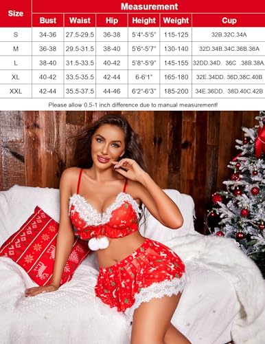 Avidlove Lingerie feminina sexy de Natal, Babydoll de Papai Noel, lingerie com acabamento em renda,