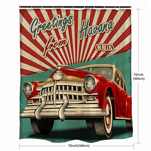 Ofat Home Vintage Car Shower Curtain Havana Cuba Poster 1950S Style Nostalgic Retro Shower Curtian, 72X72 Inch Cuba Curtain For Bathroom Home Decor #TOP1
