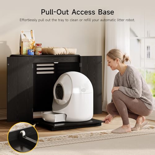 Image of ONBRILL 35 inch Cat Litter Box Enclosure for Self Cleaning Litter Box, Black