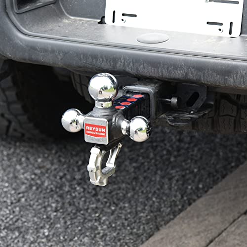 Image of Trailer Hitch Tri-Ball Hitch with Hook, Tactical Tow Ball Hitch, Fits 2-inch Hitch Receiver, Chrome Triple Balls with Hitch Pin and Clip