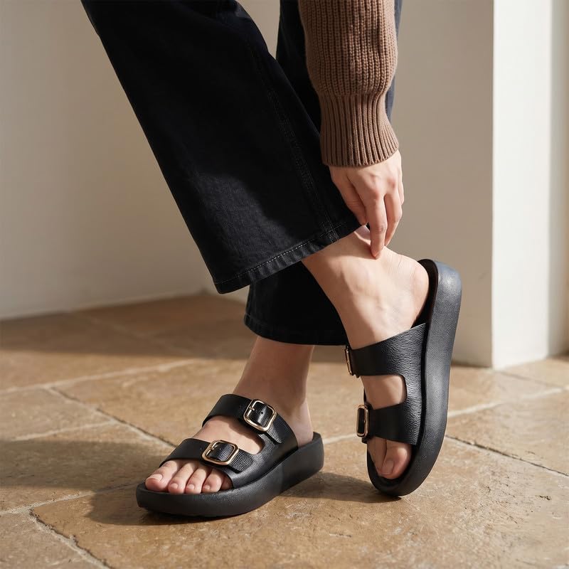 Image of WALKAROO Women's Comfort Flat Sandals|Soft Cushioned Footbed, Lightweight PU Platform Sole|CasualWear,Travel,Outdoor,office wear,Stylish,Trendy Sandals|WLP74038