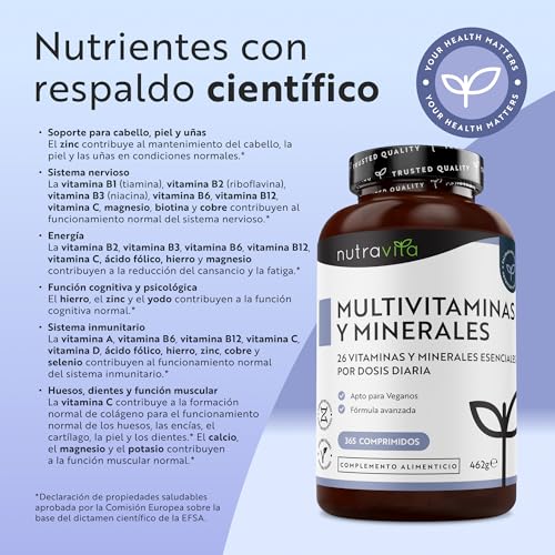 Nutravita Multivitaminas y Minerales- 365 Comprimidos Veganos - Complejo Vitamínico de 26 Activos Esenciales Vitamina C, D3, A, B, E y Minerales Yodo, Selenio, Calcio, Hierro, Zinc - Multivitamínico - imagen 2