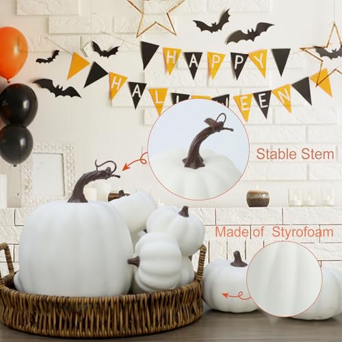 Image of Ghrdopy 9PCS Fall Pumpkin Decor - Plastic Artificial Fake Pumpkins Used for Home Party Outdoor Decor and Thanksgiving Decorations(White)
