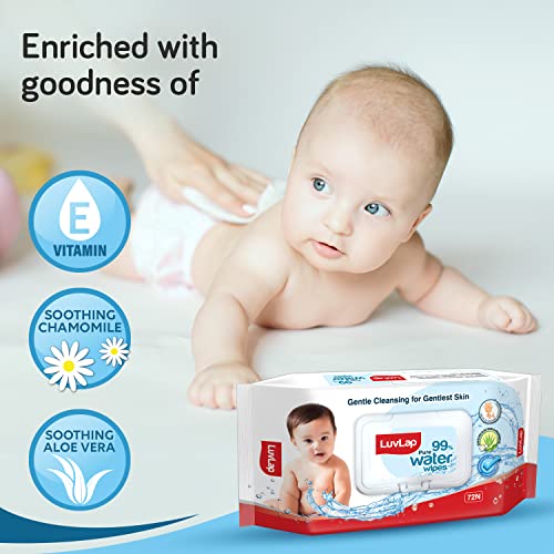 Image of LuvLap 99% Pure Water Baby Wipes, 72 Wipes /Pack, 3 Packs & LuvLap Baby Diaper Pants New Born Size (NB), with Aloe Vera Lotion for rash protection, Pack of 30 Count, Extra Small (XS)