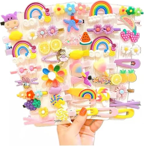 Image of 28 Piece Hair Clip -Cute Fruit Cartoon Animal Shape Hair Clip Pins Set for Baby Girls, Little Girl Clip Set Hair Stuff Kids Accessory, Flower Candy, Fruits Rainbow, Butterflies for Hairstyles Multi ( 2 cards )