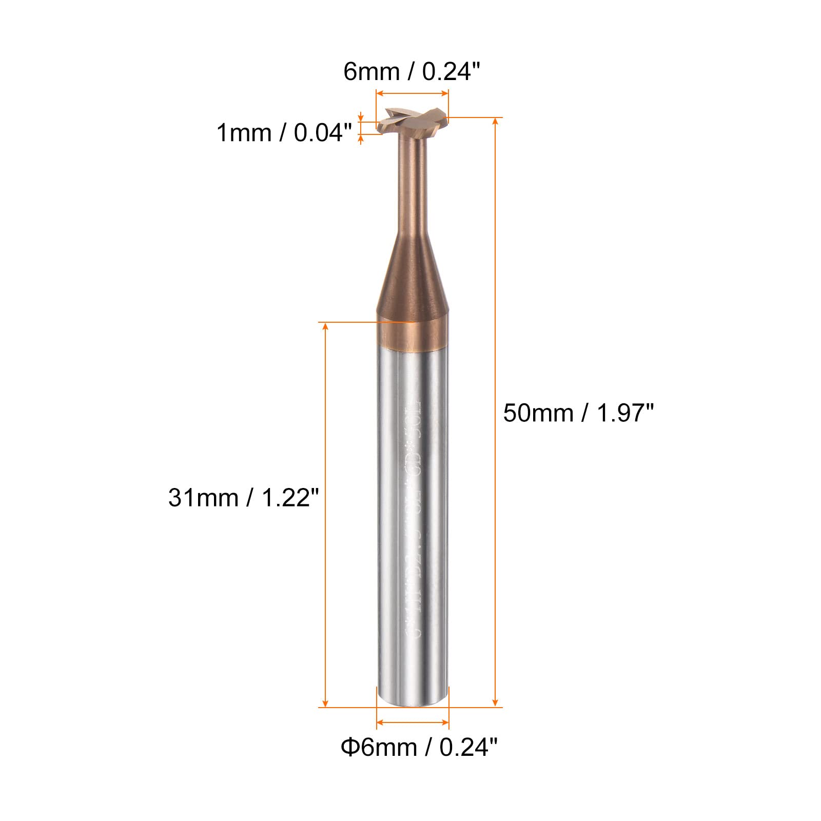 sourcing map T Schlitz Schaftfräser Fräser 6mm Schnitt 1mm Tiefe 6mm Schaft Solid Hartmetall Titan Beschichtet 4 Flöten für Edelstahl Legierung