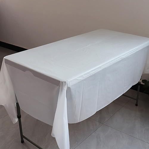 Miniatura 5 de Mantel de plástico desechable blanco, paquete de 2 manteles rectangulares de 54 x 108 pulgadas para fiestas, eventos, bodas, interiores y exteriores