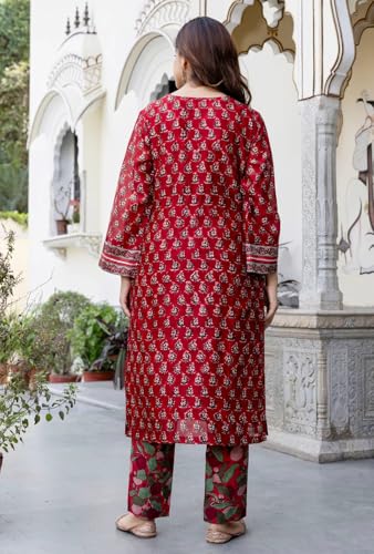 Image of Klosia Women Pure Cotton Kurta Pant Set with Dupatta | Traditional Block Print Ethnic Suit Set | Comfortable Daily, Office