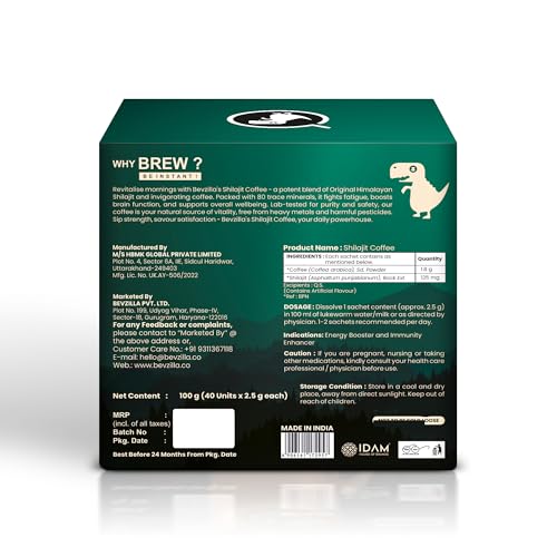 Image of Bevzilla Original Himalayan Shilajit Coffee (40 X 2.5g) with Assorted Instant Coffee Premix (12 X 14g) | 100g Shilajit coffee | Energy Boosting Coffee Combo