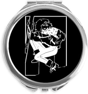 Black Winter Sport Skiing Illustration Hand Compact Mirror Round Portable Pocket Glass