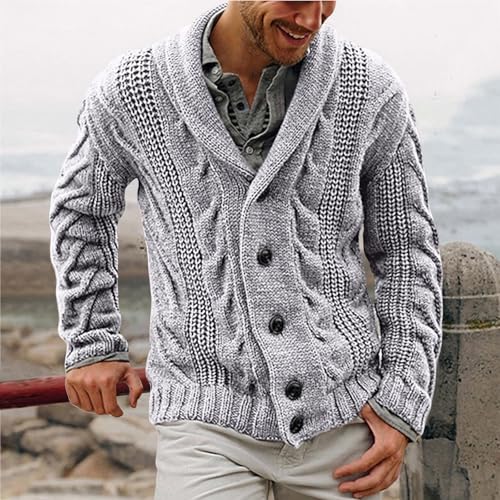 Mens Shawl Collar Cable Knit Cardigan Sweater Button Down Long Sleeve Chunky and Stylish Soft and Warm for Casual2