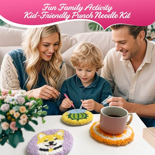 Image of Punch Needle Coaster Kit for Adults Beginners, Easy Punch Embroidery Starter Set with Instructions - Fun Mug Rug Making Kit for Table Decor & Festival DIY Gifts (6pcs Cute Animals)
