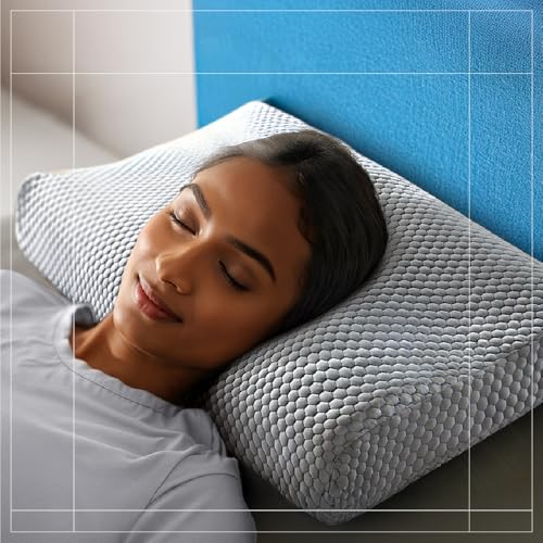 Image of Duroflex Spine Contour Orthopedic Memory Foam Pillow, Dual Height, Cooling Neck Pillow | Ice Dough Technology | Arctic Ice Fabric | Pain Relief Pillow | (24 x 16.5 Inch, White) | 1 Year Warranty