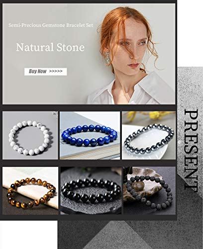 Jewpark 10Pcs 8Mm Semi-Precious Gemstone Bracelet Set Healing Crystal Stone Stretch Bracelets For Men Women Round Beaded Elastic Bracelets #TOP6