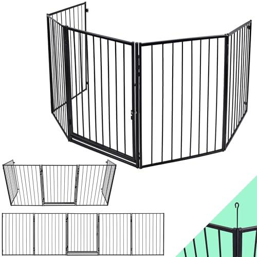 PEILU Schwarz Kaminschutzgitter mit Tür Metall Ofenschutzgitter...