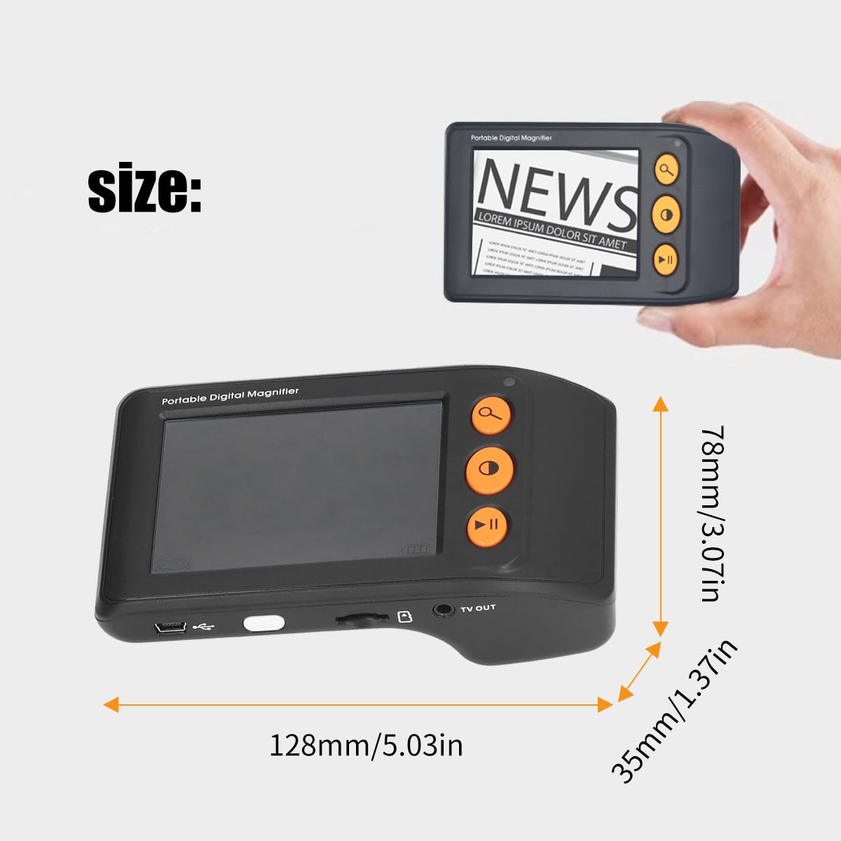 Septpenta Lupa Digital Portátil, 8 Modos de Color Lector Electrónico con Zoom 2X-25X, Lupa Digital de Video con Salida AV con Soporte de Congelación de Imagen, para Baja Visión(Negro)