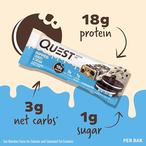 Quest Nutrition Dipped Chocolate Cookies & Cream Protein Bars, High Protein, Low Carb, Gluten Free, Keto Friendly, 12 Count image 2