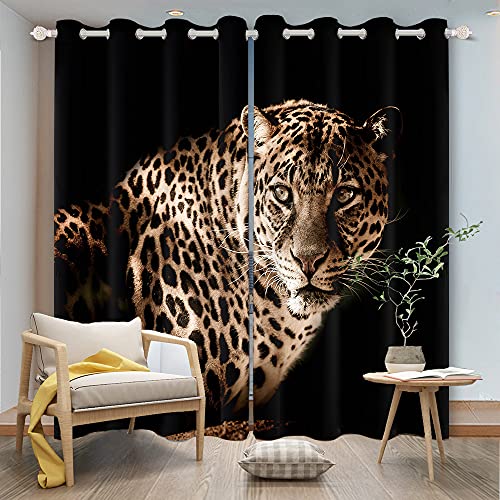 Leowefowa Leopard Curtains for Bedroom Wild Panther Afro Leopard Window Curtain Drapes for Living Room Bedroom Decoration Wild Animals Blackout Curtain Drapes, 2 Panels 42