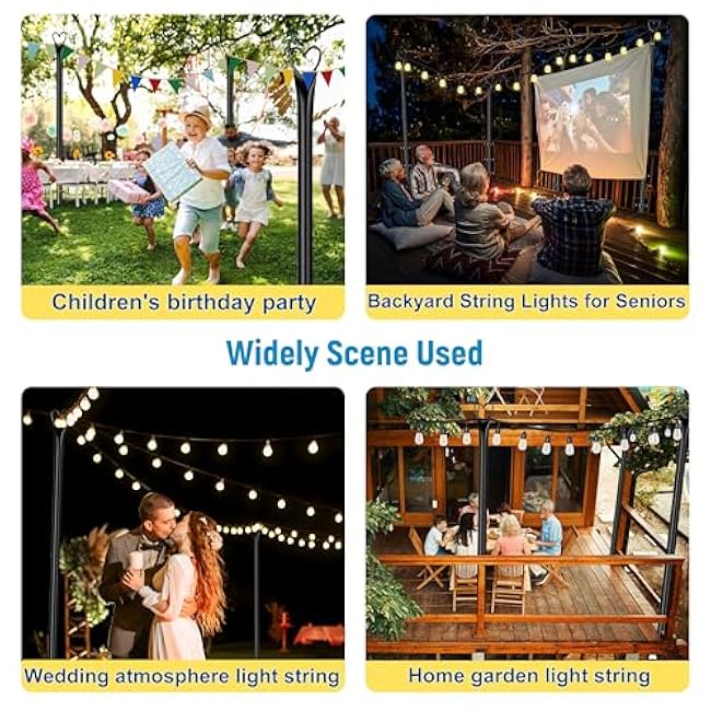 Ottsuls 4 Pack String Light Poles, 10FT Outdoor String Light Poles with Fork and Fixing Clamp, Metal Lighting Poles for Outside,Patio, Backyard,Deck, Garden Wedding,Party Decor
