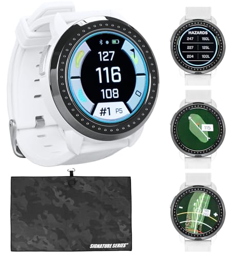 Bushnell Golf iON Elite GPS Smartwatch (White) | 38,000 Courses, Slope Compensation, Hazard Info, Color Touchscreen, Distance Calculator, Magnet Mount, Scorekeeping | Signature Series Golf Towel
