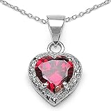  Schmuck-Schmidt-Collier/Kette mit Granat-Herz-Anhänger-925 Silber Rhodiniert