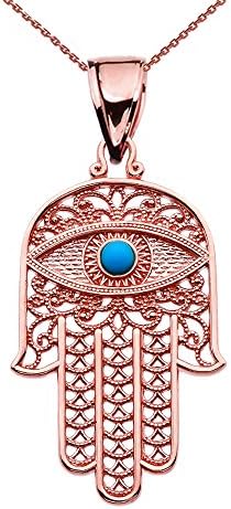 14k Rose Gold Hamsa Hand With Blue Evil 