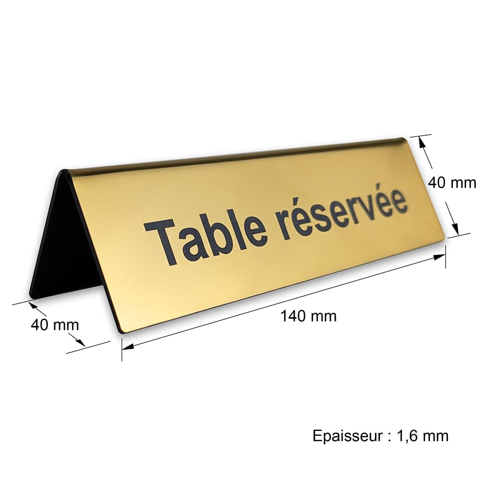 Chevalet de table “Table réservée” - Gravure recto verso - Or en lot de 5