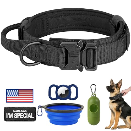 HYDEME Tactical Dog Collar Adjustable Nylon Collar with Control Handle and Heavy Metal Buckle for...