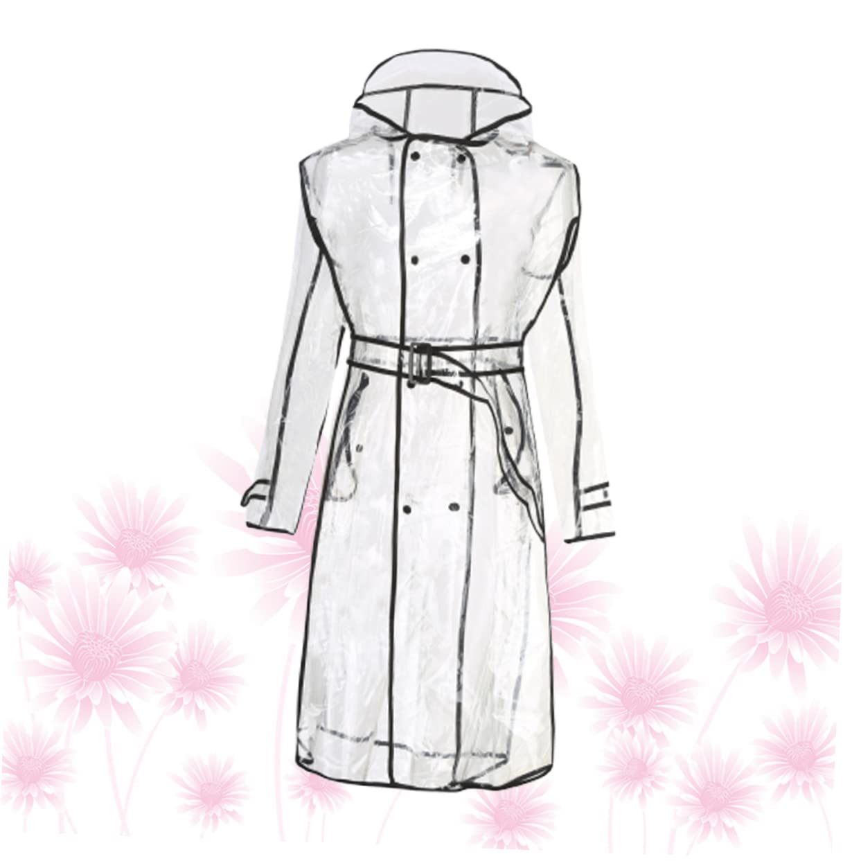 Imperméable Transparent en EVA avec Ceinture Manteau de Pluie -Long Vêtement de Pluie Noir pour Femme Sorties par Pluvieux Taille Xl