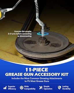 Orion Motor Tech Grease Gun Accessory Kit, 11 Piece Grease Gun Coupler Set for Hard to Reach Grease Fittings, Heavy Duty Lubrication Grease Zerk Fitting Adapters with Grease Gun Hose Holder