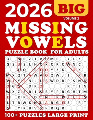 2026 Missing Vowels Large Print: Word Search Missing Vowels for Adults ,100 + Puzzles Large for Adults and Seniors , Unique and Challenging Word Search Variation for all ages | Volume 2 image 2