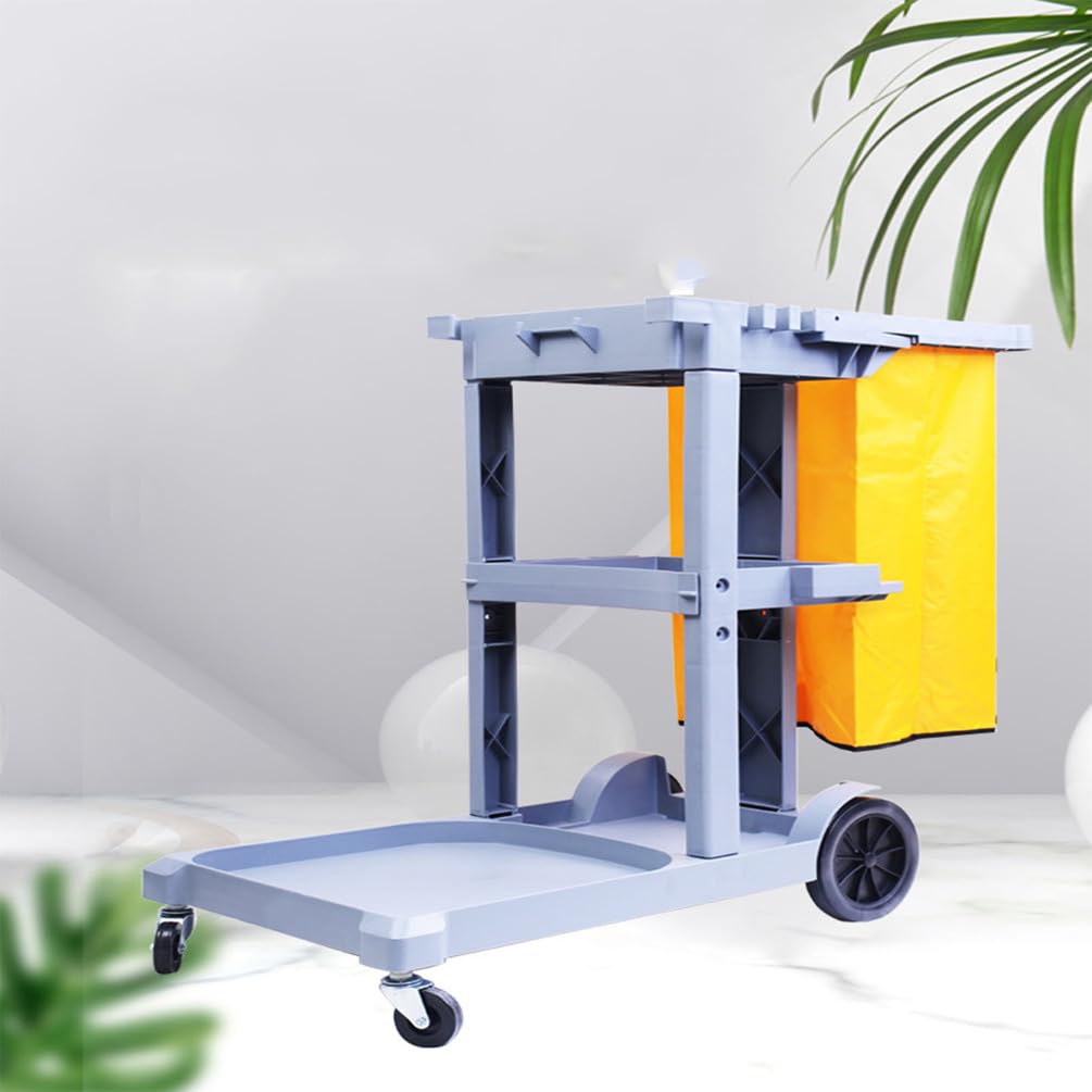 Carrito utilitario de limpieza multifuncional de 3 niveles con bolsa de basura extraíble para apartamentos, negocios, hoteles, diseño gris duradero