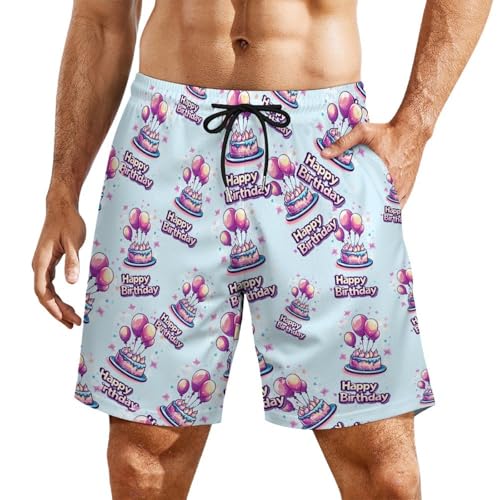 Happy Birthday Mens Swim Trunks Swimming Board Shorts with Compression Liner Summer Beach Bottom